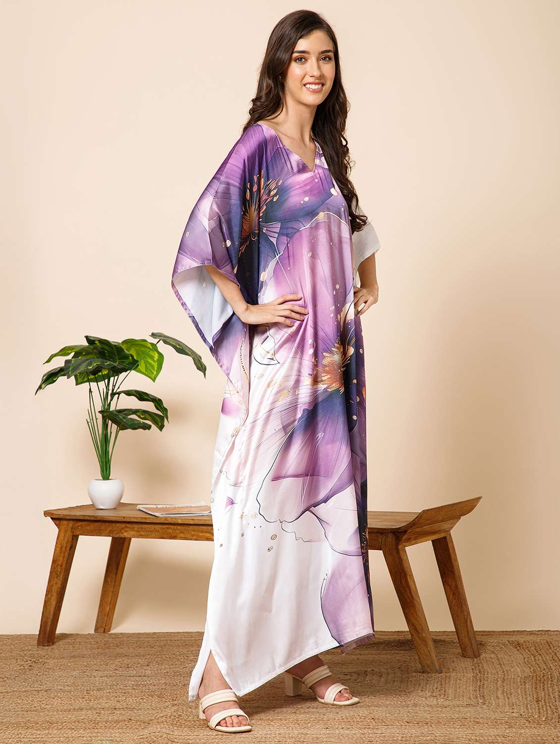 women printed kimono sleeve kaftan maxi dress - 21981167 -  Standard Image - 1