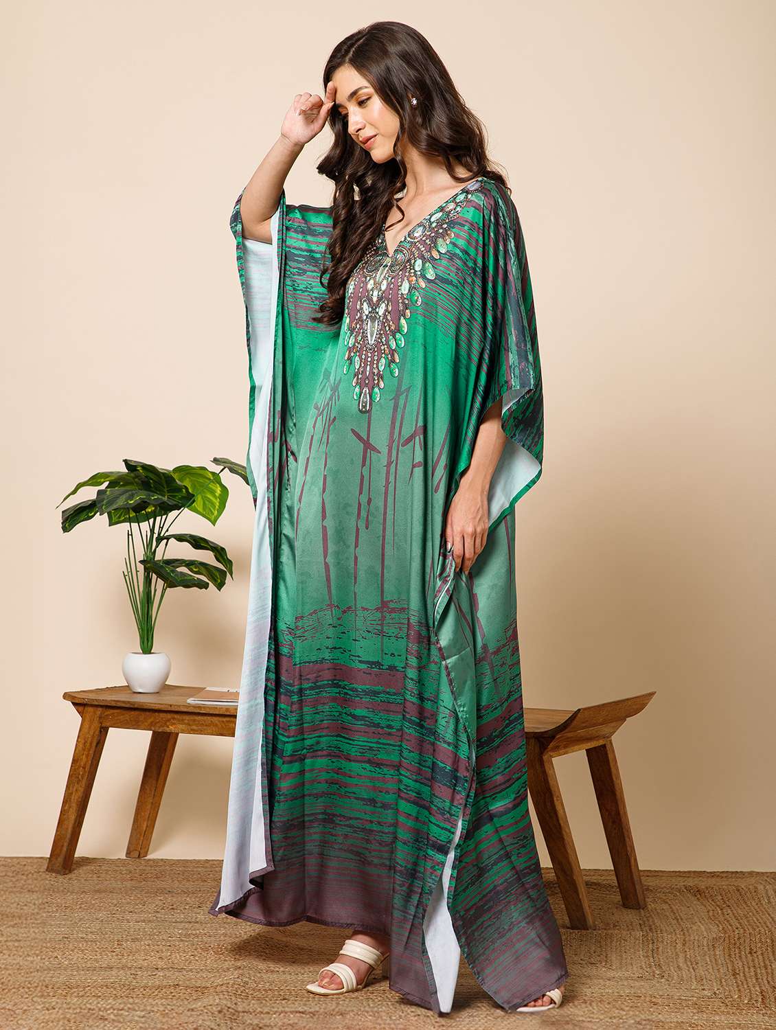 women printed kimono sleeve kaftan maxi dress - 21981168 -  Standard Image - 1