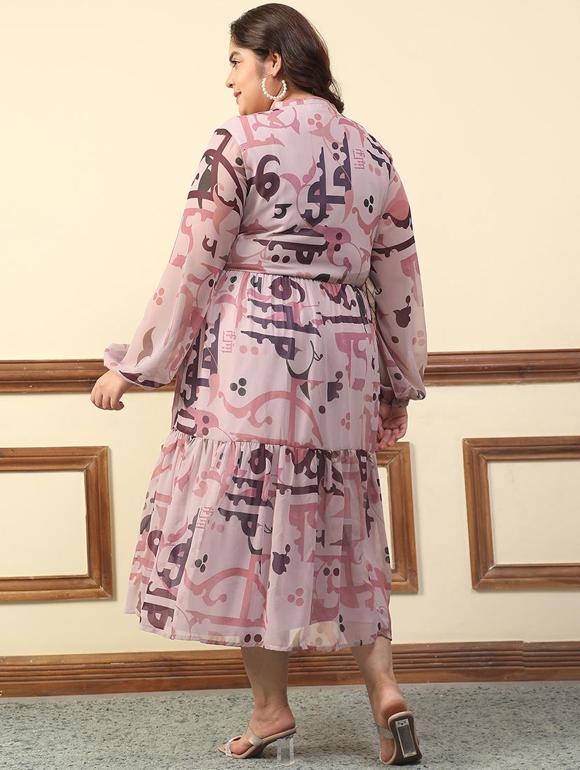 women plus size printed long sleeve tiered dress - 21981172 - Standard Image - 4