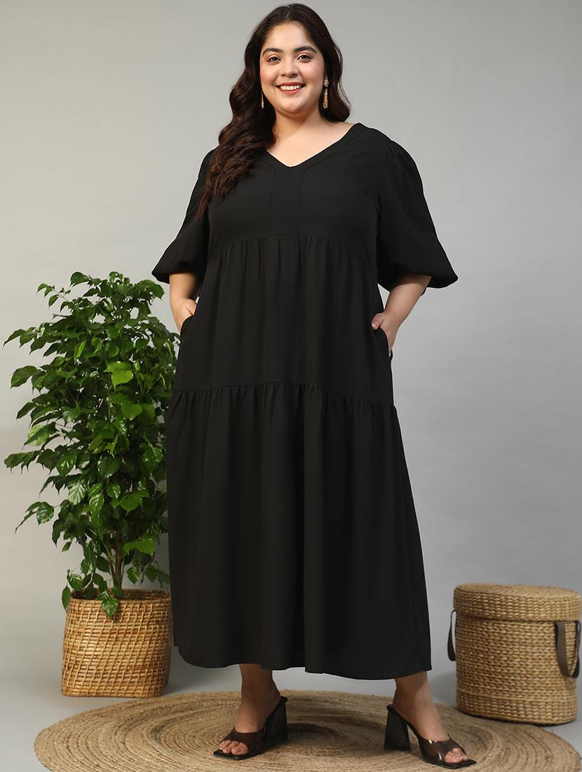 women plus size solid flared sleeve tiered dress - 21981174 -  Standard Image - 1