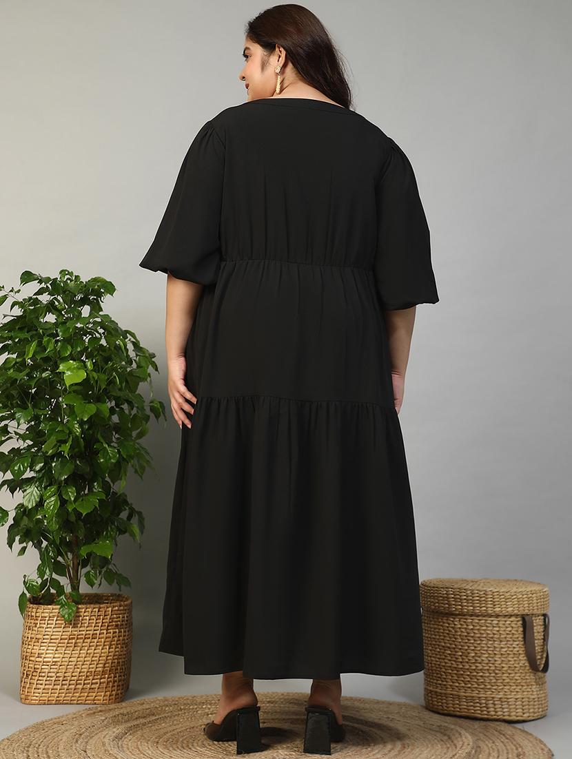 women plus size solid flared sleeve tiered dress - 21981174 - Standard Image - 4