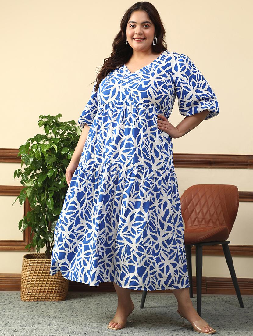 women plus size printed puff sleeve tiered dress - 21981175 - Standard Image - 1