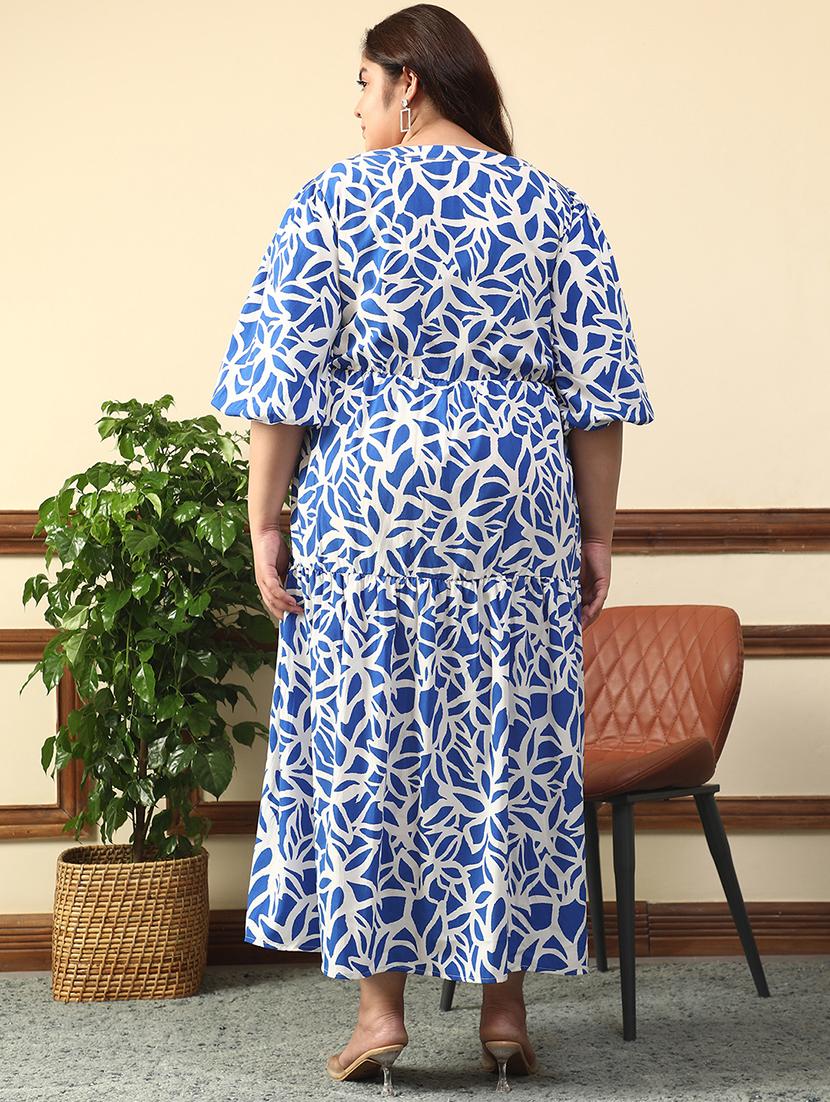 women plus size printed puff sleeve tiered dress - 21981175 - Standard Image - 4