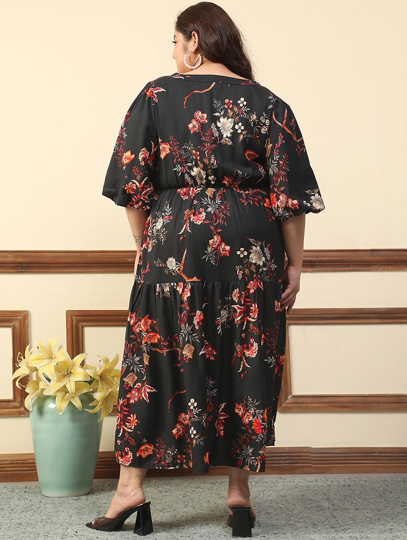 women plus size floral print puff sleeve tiered dress - 21981176 - Standard Image - 4