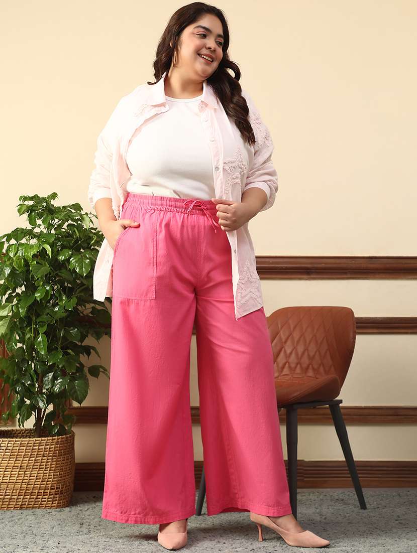 women plus size solid mid rise wide leg trouser - 21981180 - Standard Image - 4