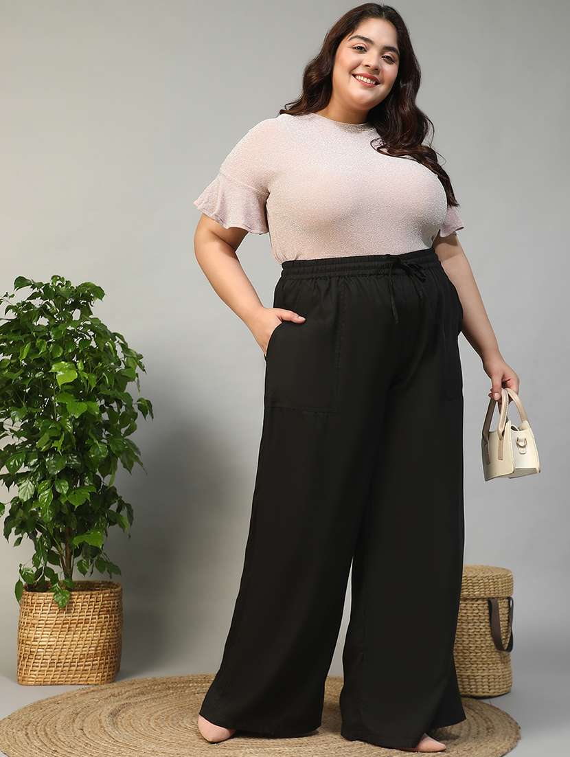 women plus size solid mid rise wide leg trouser - 21981181 - Standard Image - 1