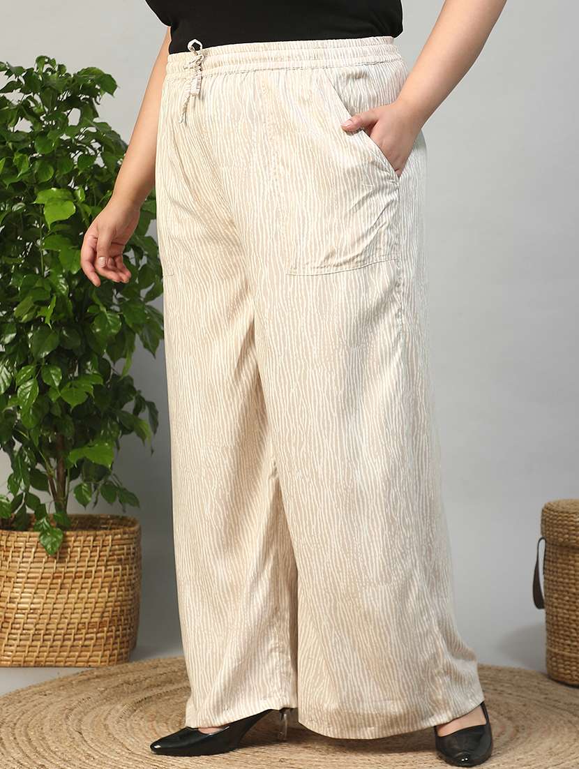 women plus size printed mid rise wide leg trouser - 21981183 - Standard Image - 1