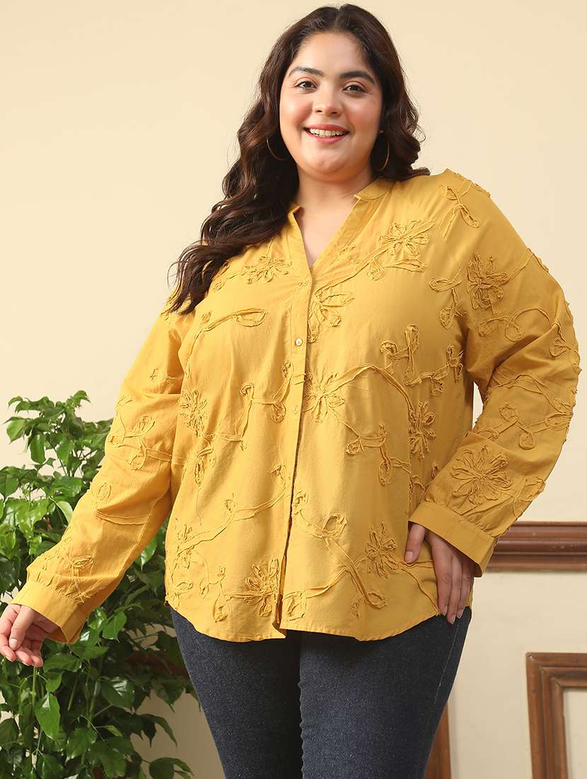 women plus size self designed puff sleeve shirt style top