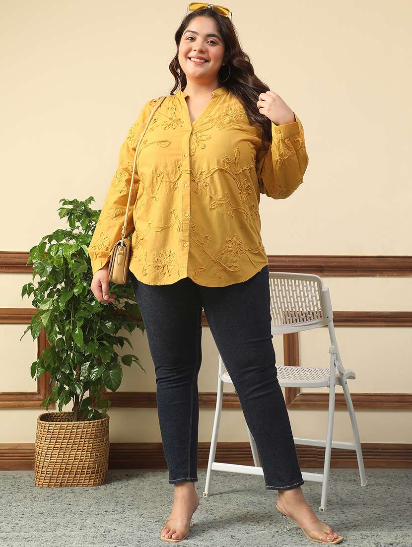 women plus size self designed puff sleeve shirt style top - 21981188 -  Standard Image - 4