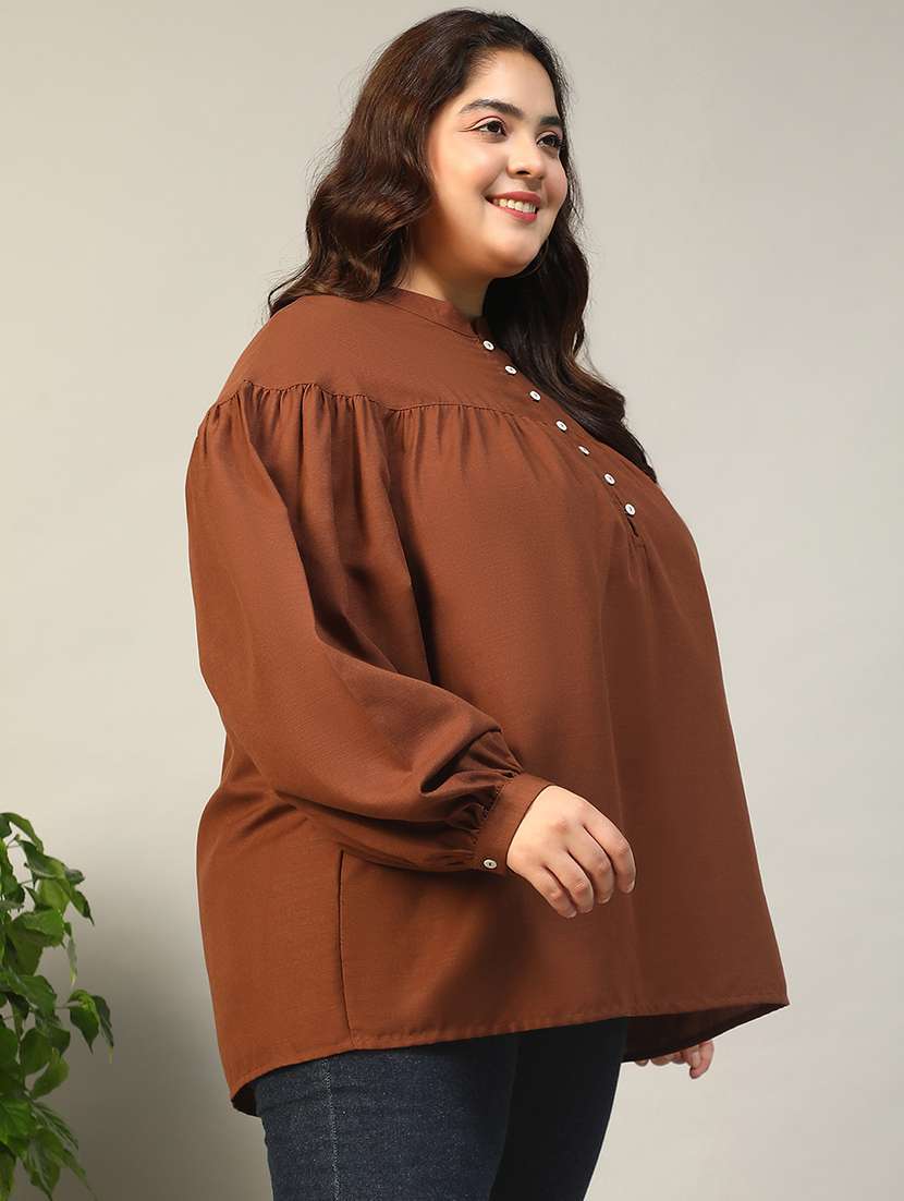 women plus size solid puff sleeve top - 21981198 -  Standard Image - 1
