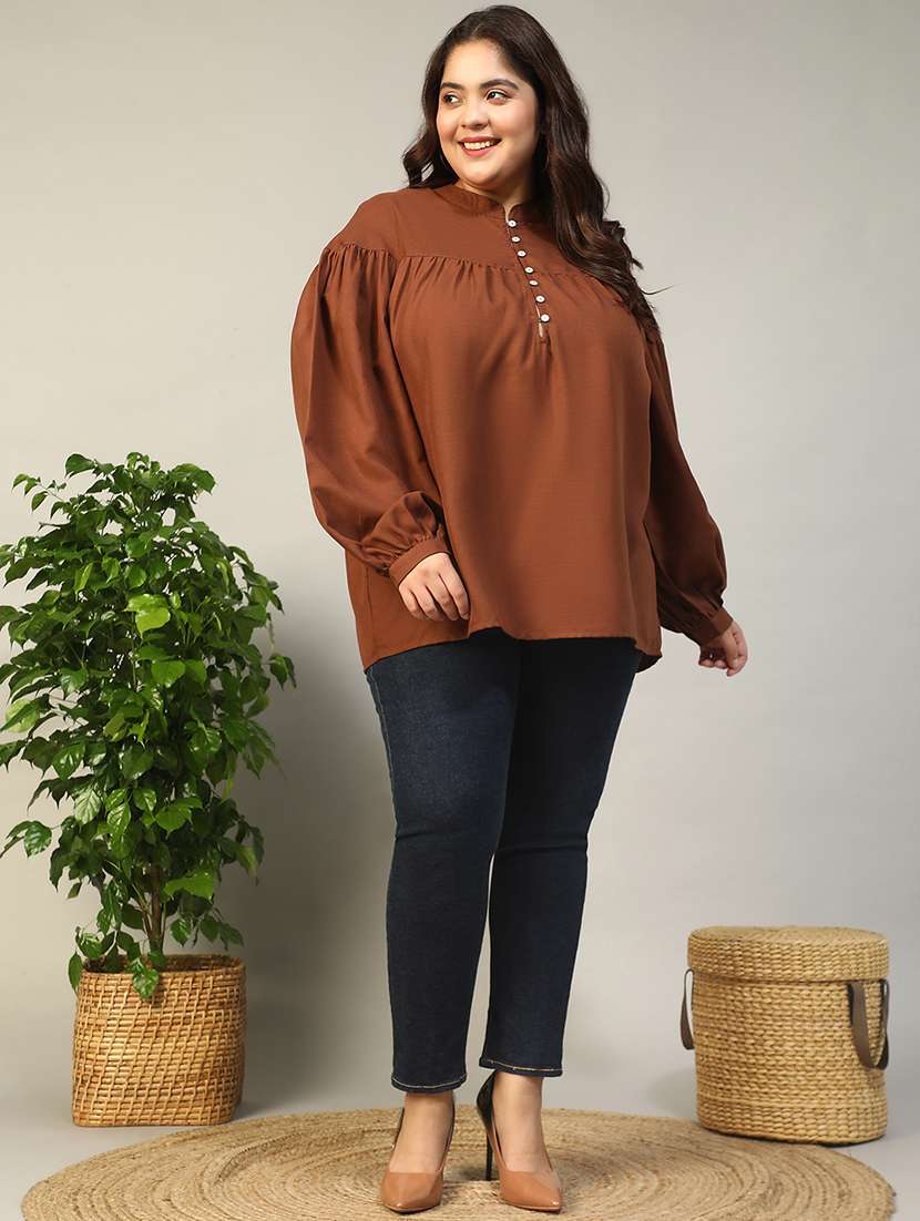 women plus size solid puff sleeve top - 21981198 -  Standard Image - 4