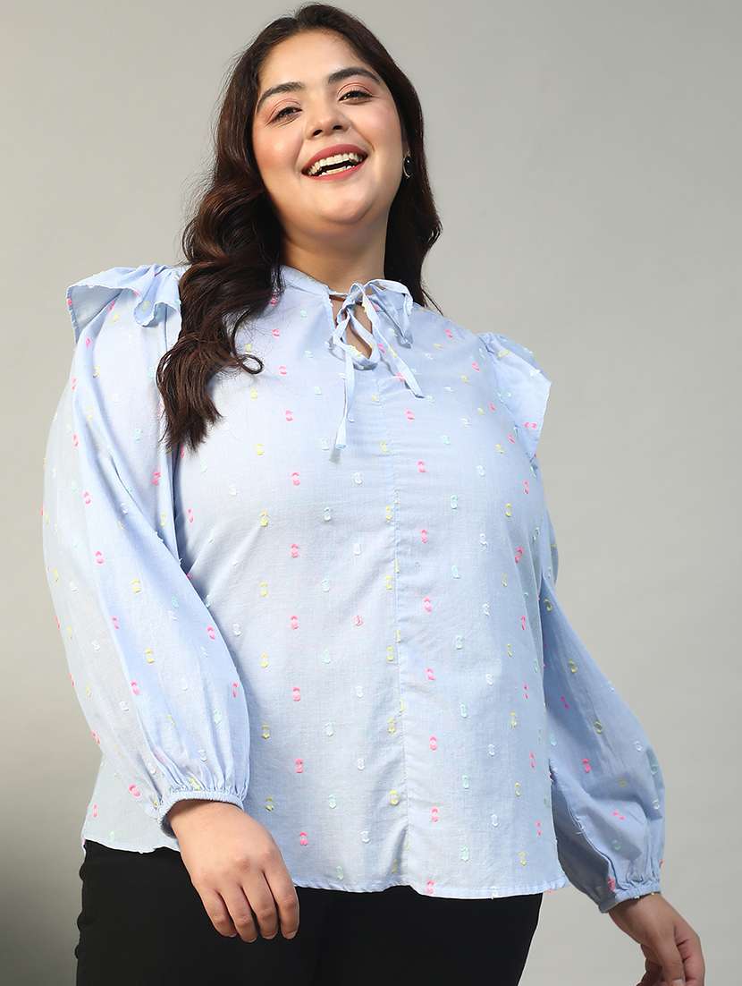 women plus size self designed puff sleeve top