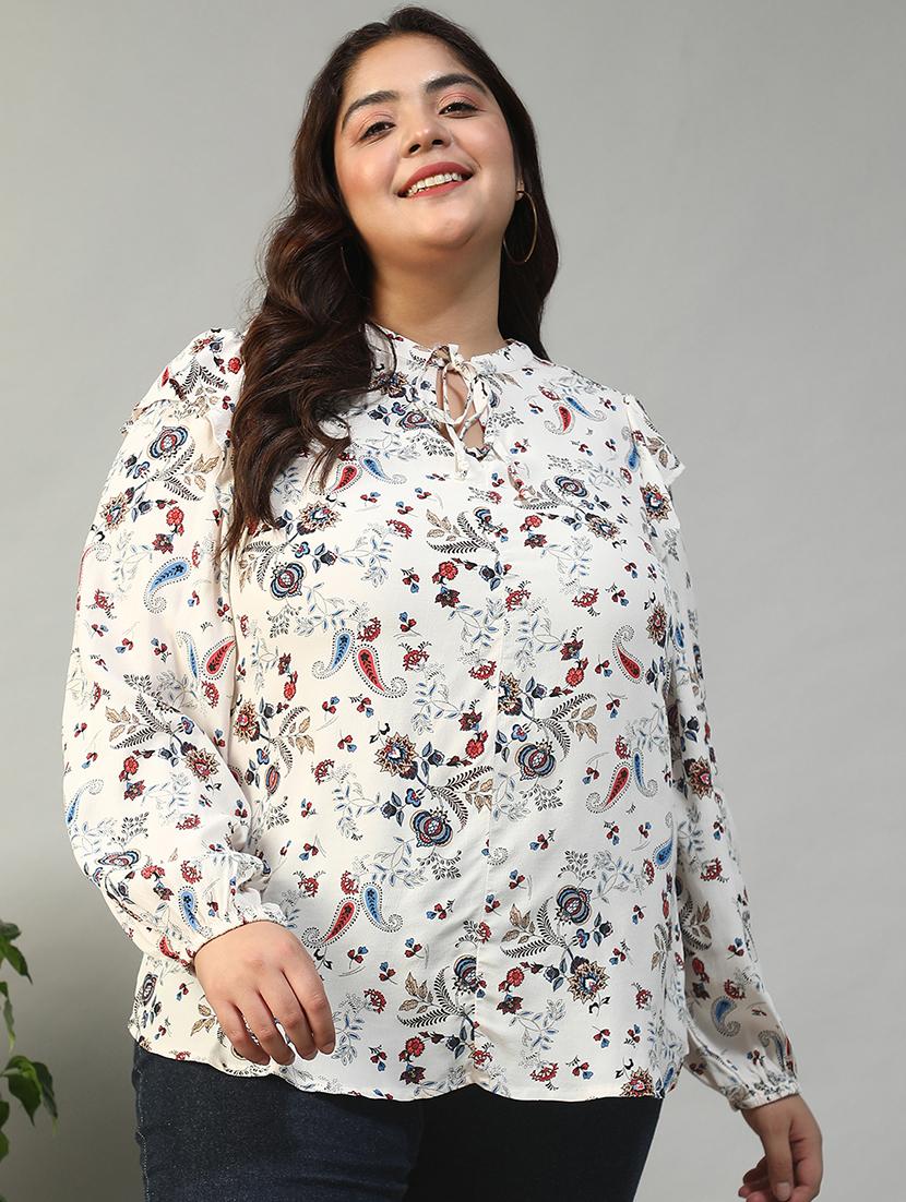 women plus size floral printed puff sleeve top - 21981201 - Standard Image - 1