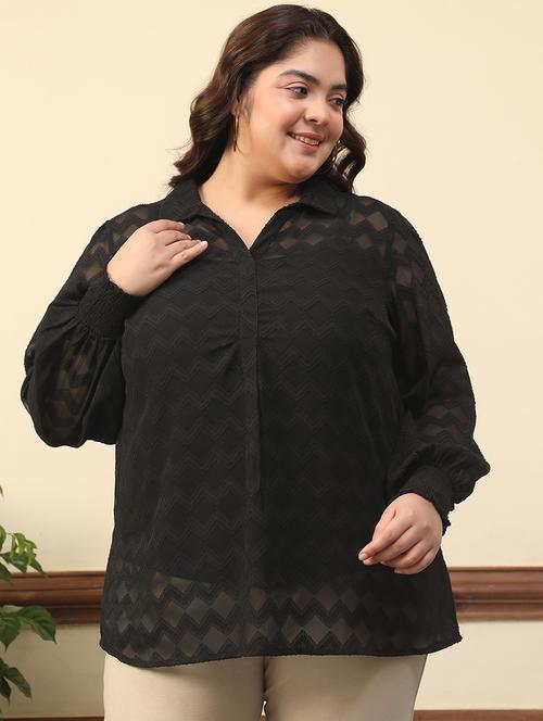 women plus size self designed collared puff sleeve top - 21981210 -  Standard Image - 0
