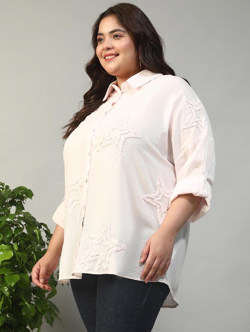 women plus size embroidered collared long sleeve shirt - 21981212 - Standard Image - 1