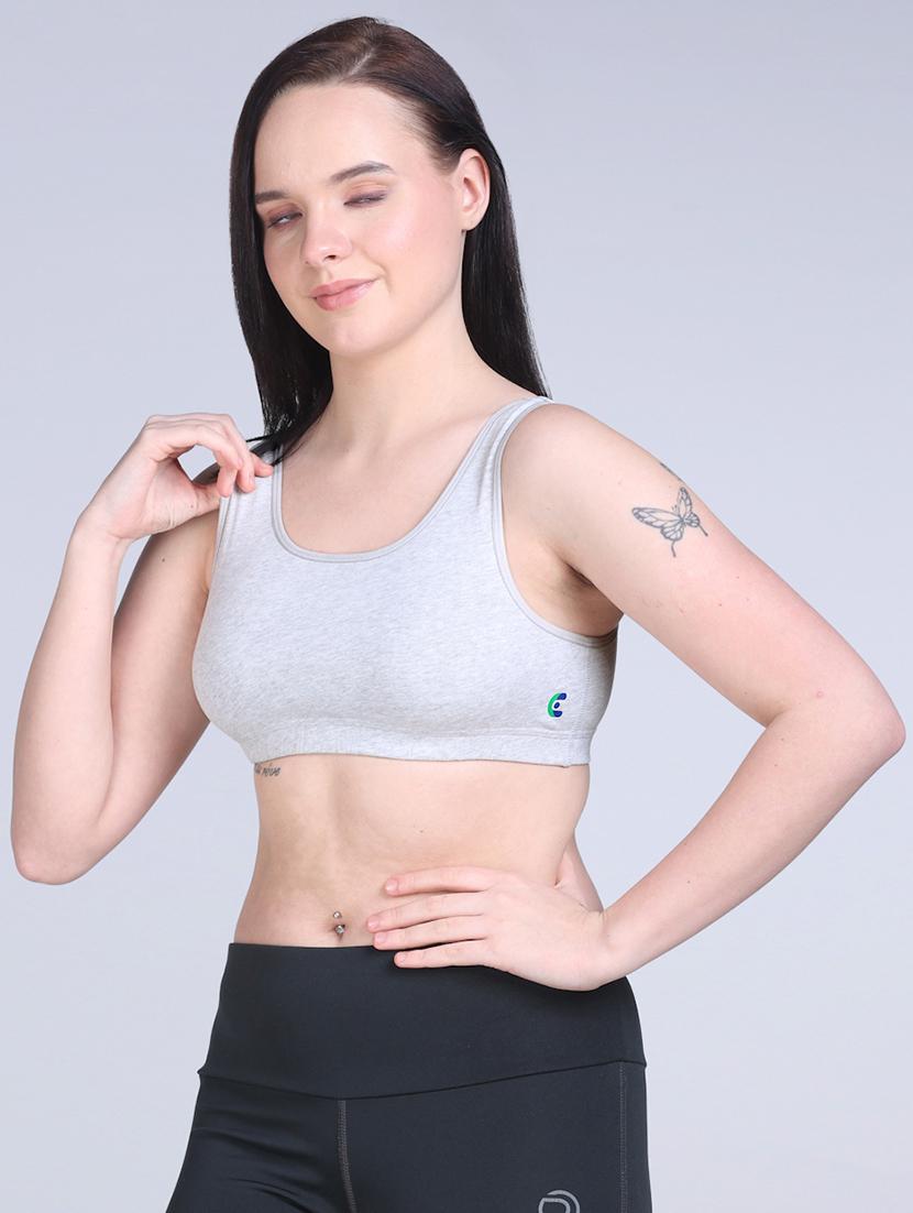 grey melange cotton sports bra - 21981230 - Standard Image - 1