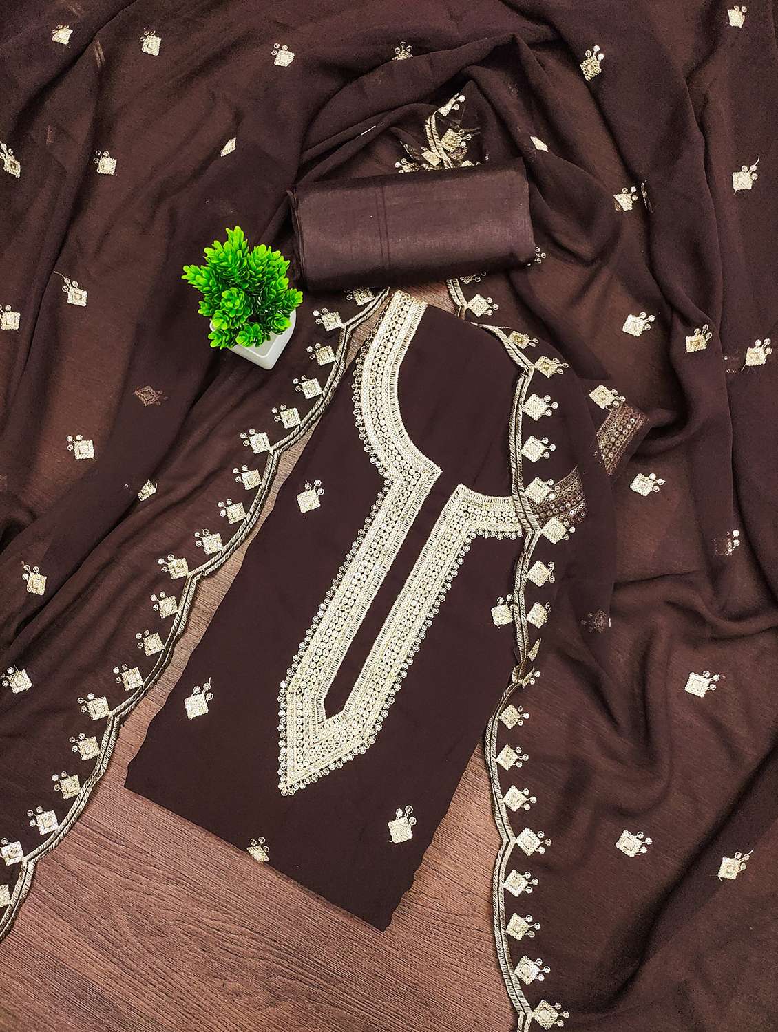 women embroidered unstitched suit set