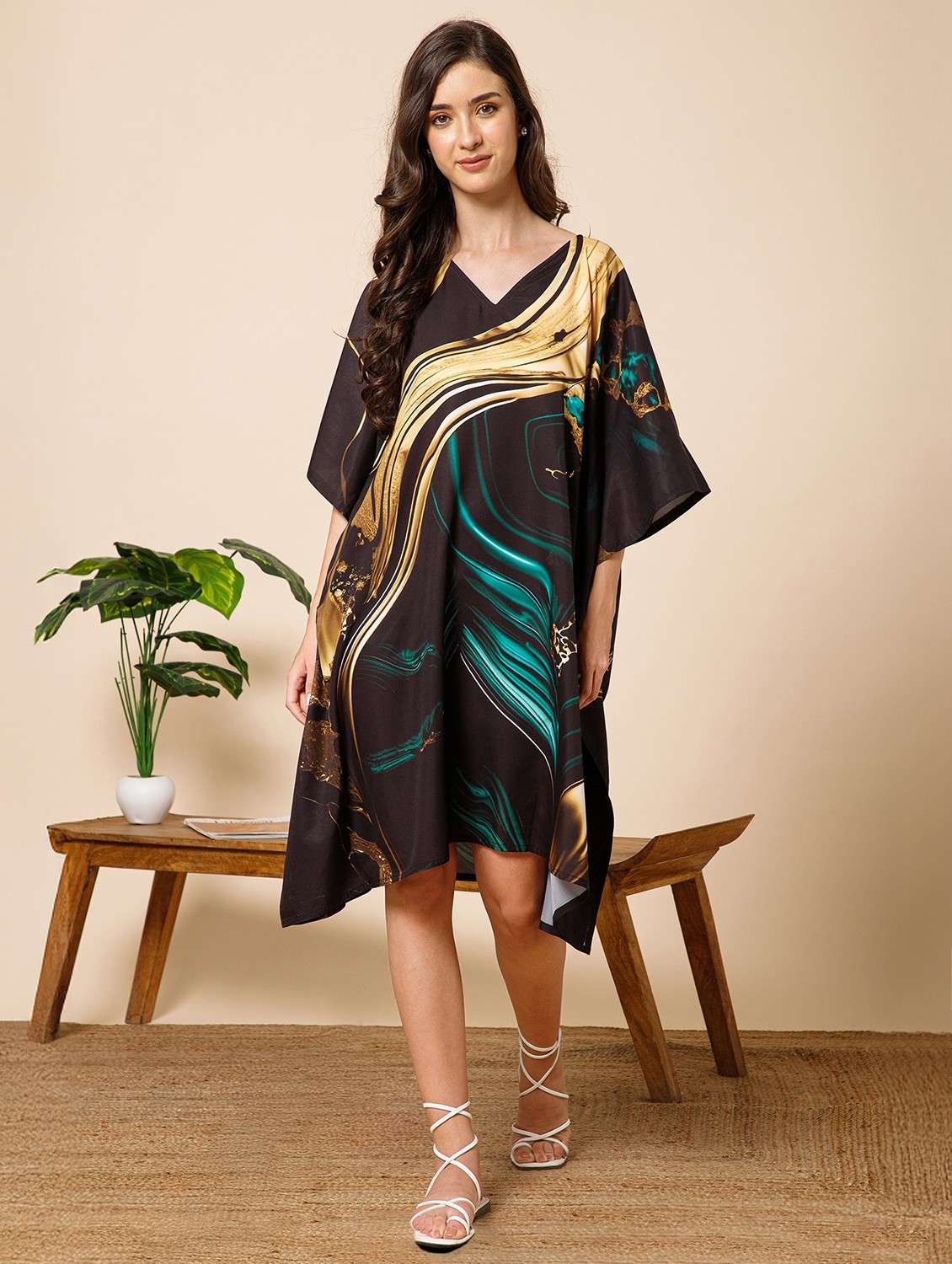 women printed kimono sleeve kaftan dress - 21981243 -  Standard Image - 1