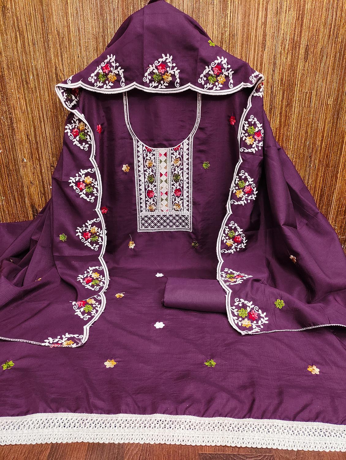 women embroidered unstitched suit set - 21981255 - Standard Image - 1