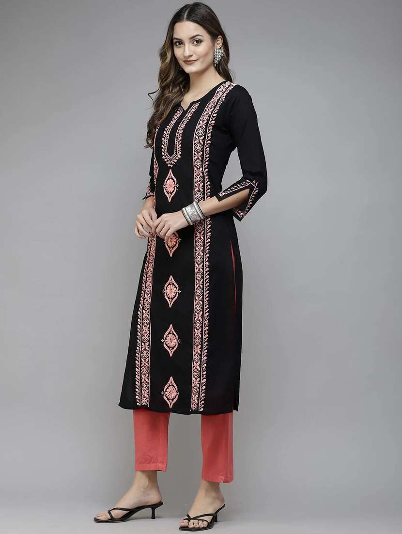 women embroidered long sleeve straight kurta - 21981257 -  Standard Image - 1