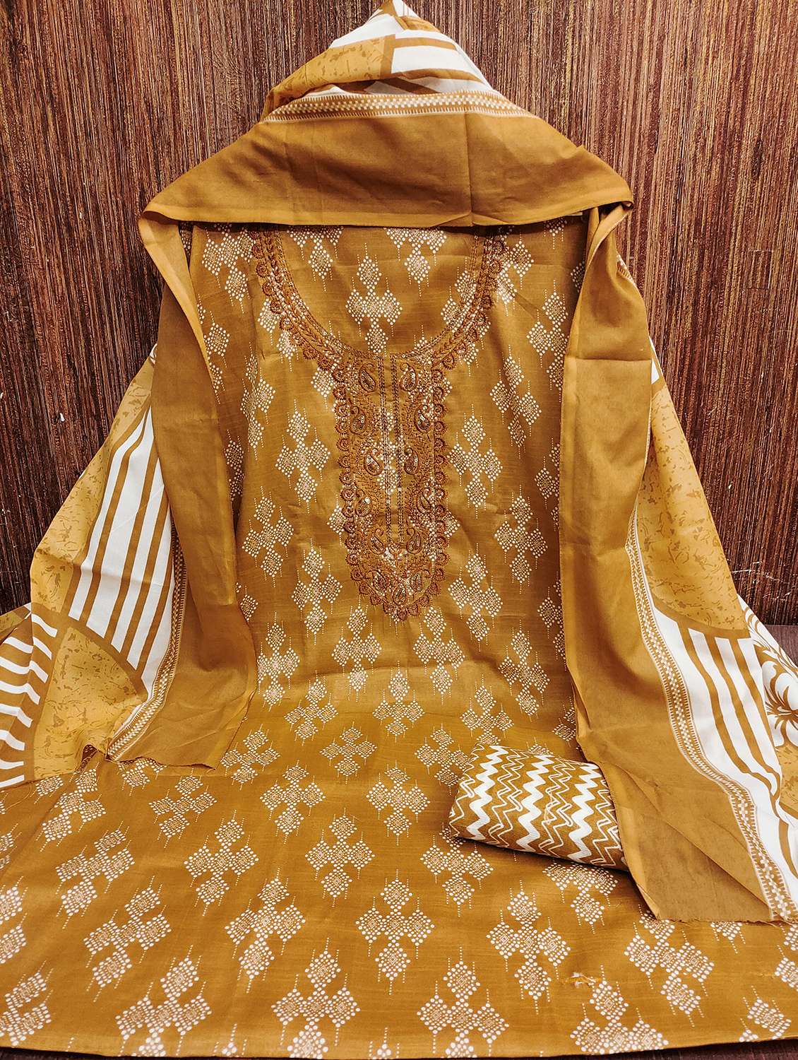 women printed with embroidered work unstitched suit set - 21981263 -  Standard Image - 1