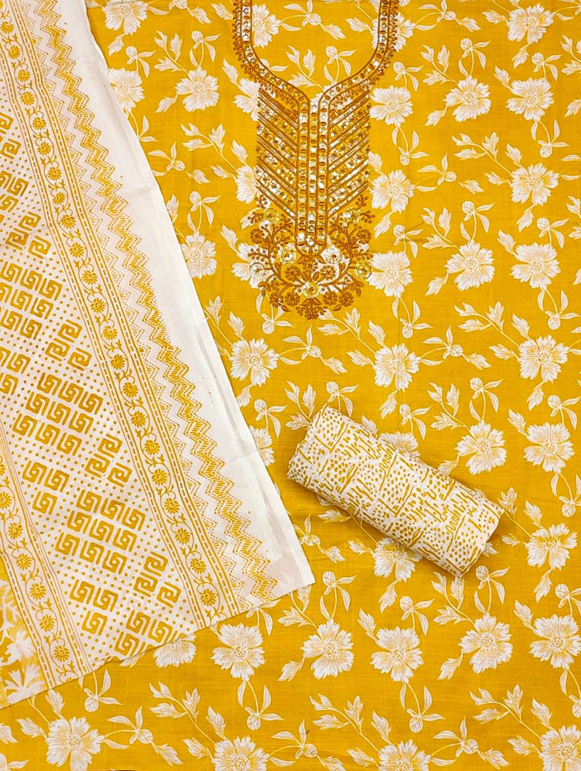 women printed with embroidery work unstitched suit set - 21981267 -  Standard Image - 1