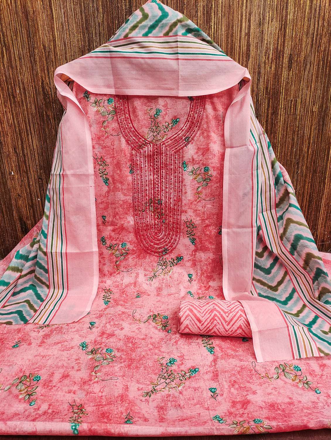 women printed with embroidery work unstitched suit set - 21981277 -  Standard Image - 1