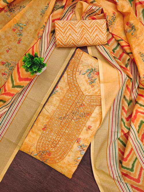 women printed with embroidery work unstitched suit set - 21981280 -  Standard Image - 0