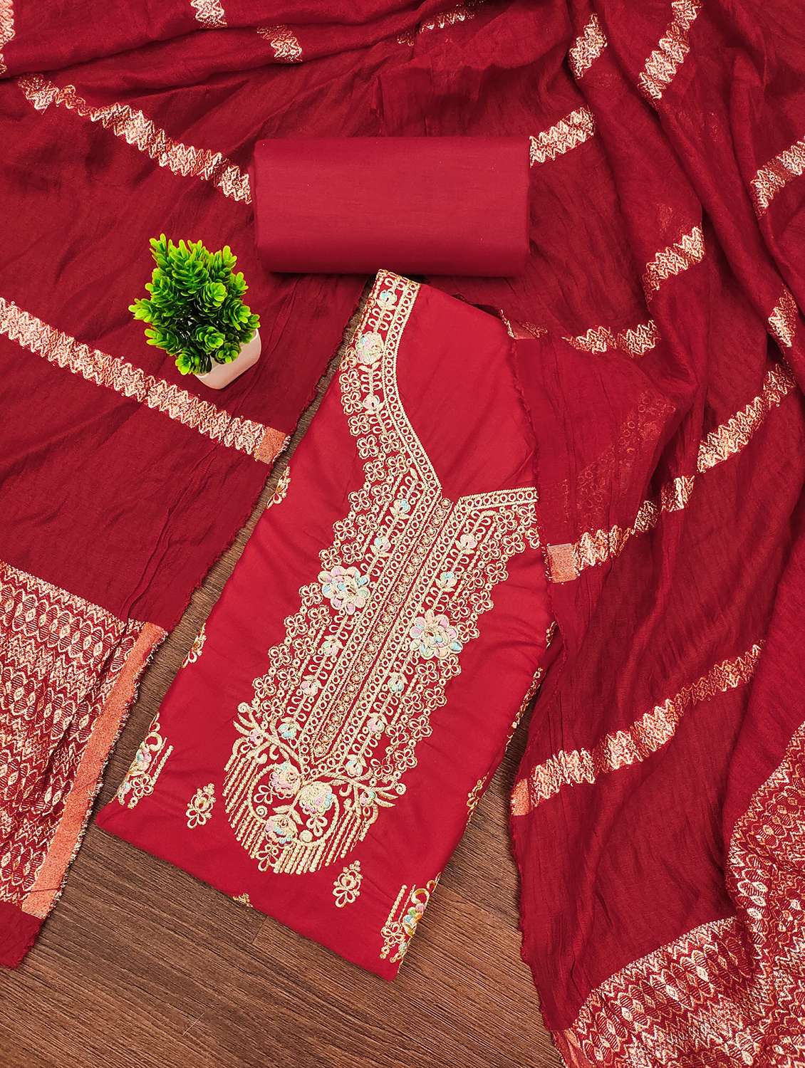 women embroidered unstitched suit set