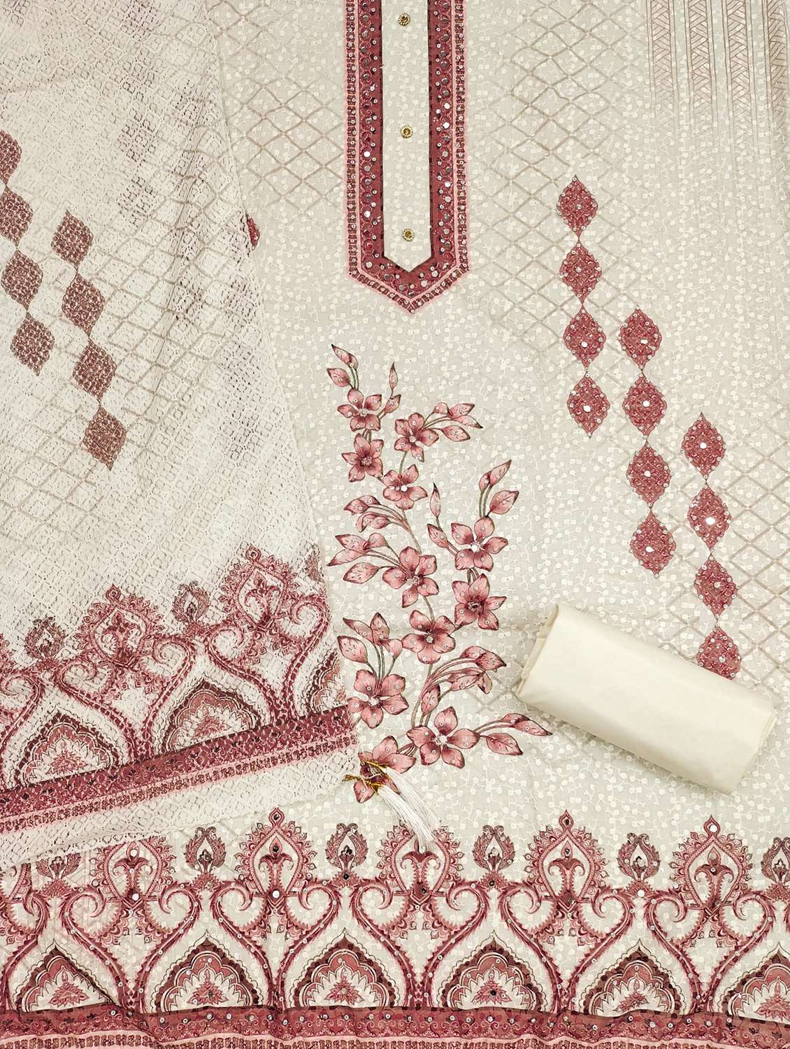 women printed with embroidery work unstitched suit set - 21981289 -  Standard Image - 1