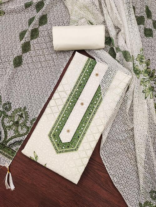 women printed with embroidery work unstitched suit set - 21981290 - Standard Image - 0