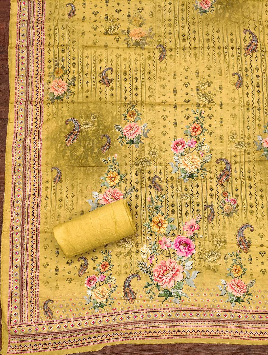 women yellow floral print unstitched suit set - 21981299 -  Standard Image - 1