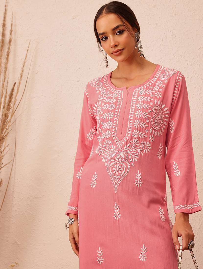 women long sleeve chikankari straight kurta - 21981304 -  Standard Image - 1