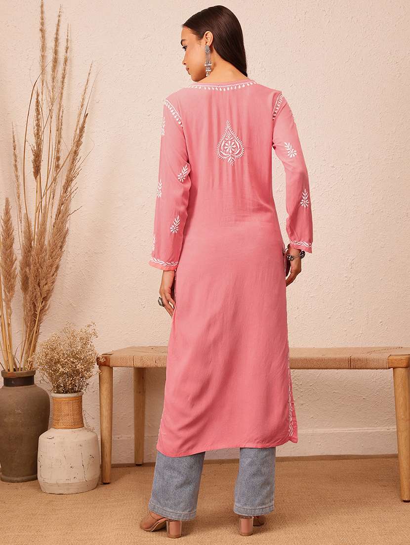 women long sleeve chikankari straight kurta - 21981304 -  Standard Image - 4