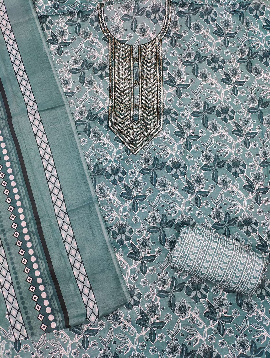 women printed with embroidery work unstitched suit set - 21981305 -  Standard Image - 1