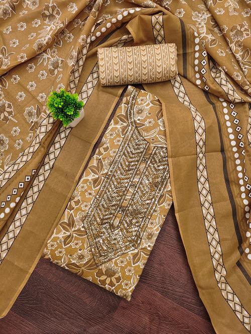 women printed with embroidery work unstitched suit set - 21981307 -  Standard Image - 0