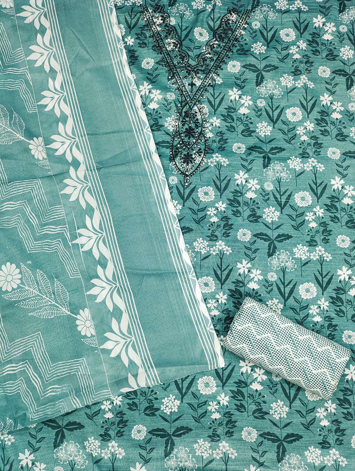 women printed with embroidery work unstitched suit set - 21981313 -  Standard Image - 1