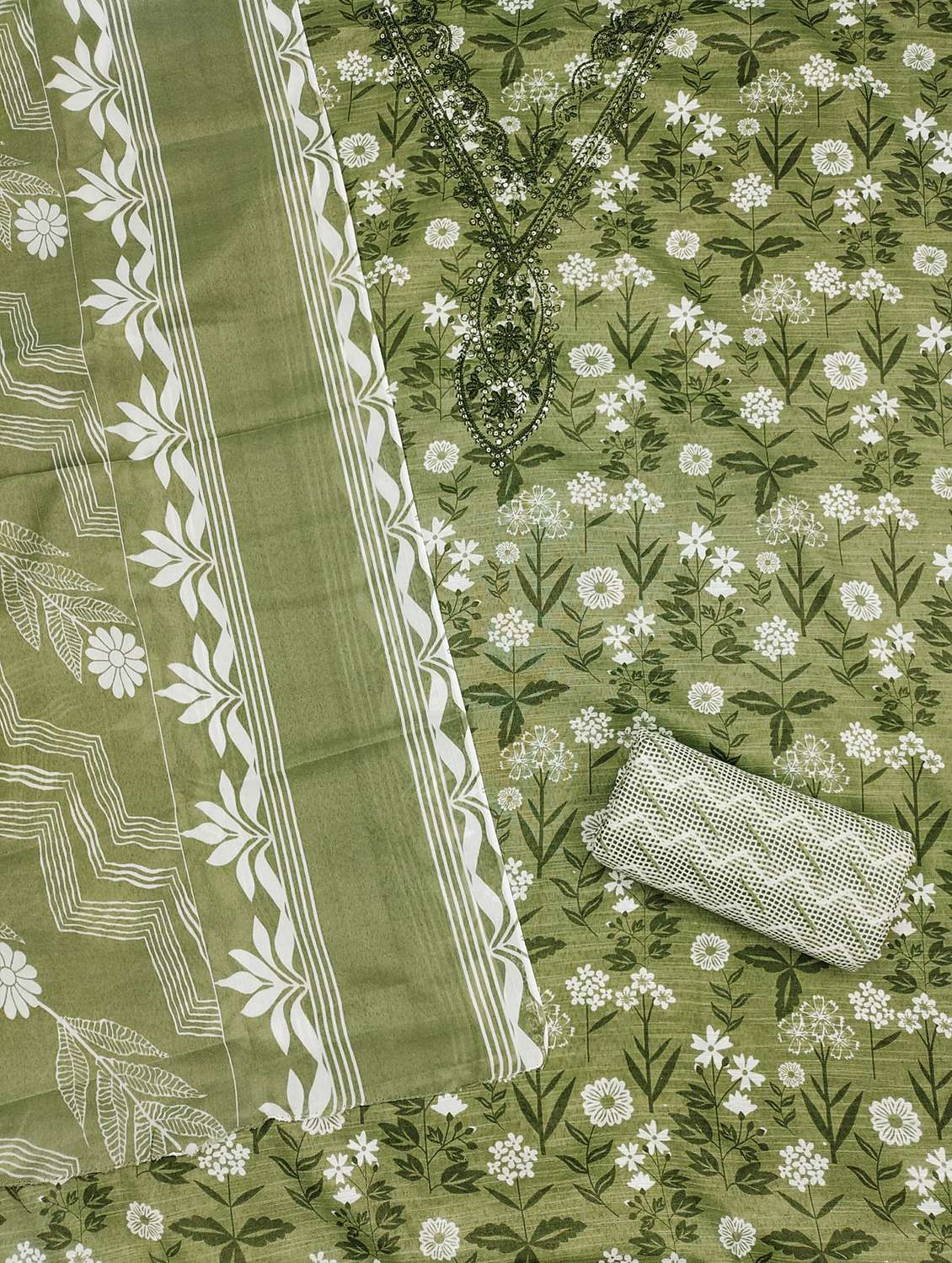 women printed with embroidery work unstitched suit set - 21981316 -  Standard Image - 1