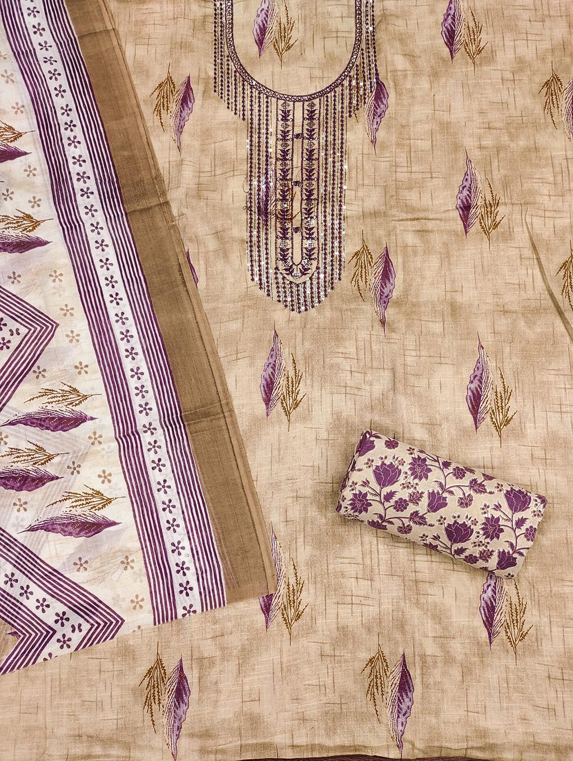 women printed with embroidery work unstitched suit set - 21981332 - Standard Image - 1