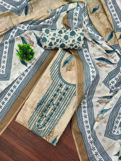 women printed with embroidery work unstitched suit set - 21981333 - Standard Image - 0