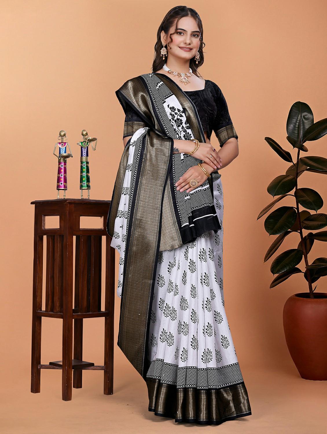 women printed bordered saree with blouse - 21981411 - Standard Image - 1