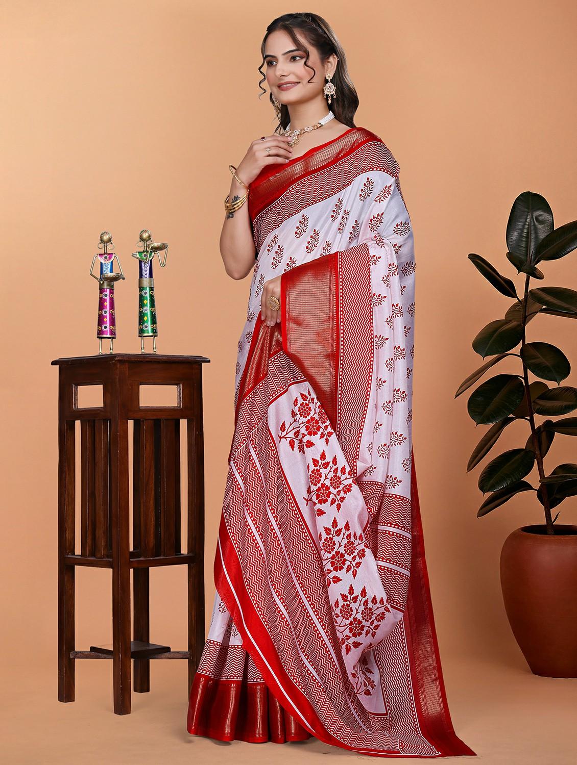 women printed bordered saree with blouse - 21981412 - Standard Image - 1