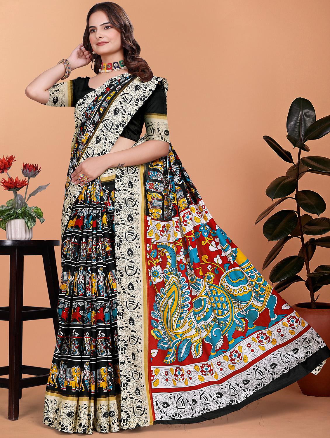 women kalamkari printed saree with blouse - 21981434 - Standard Image - 1