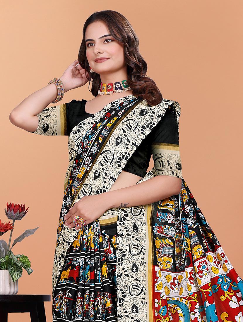 women kalamkari printed saree with blouse - 21981434 - Standard Image - 4