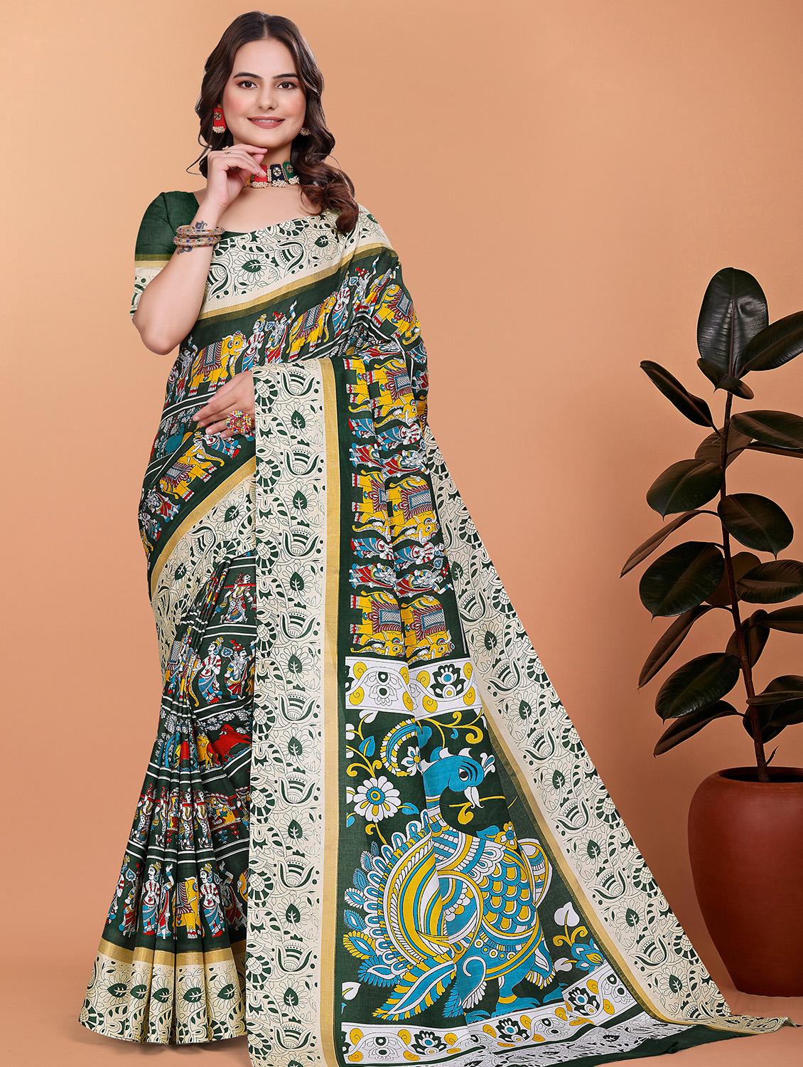 women kalamkari printed saree with blouse - 21981435 - Zoom Image - 0