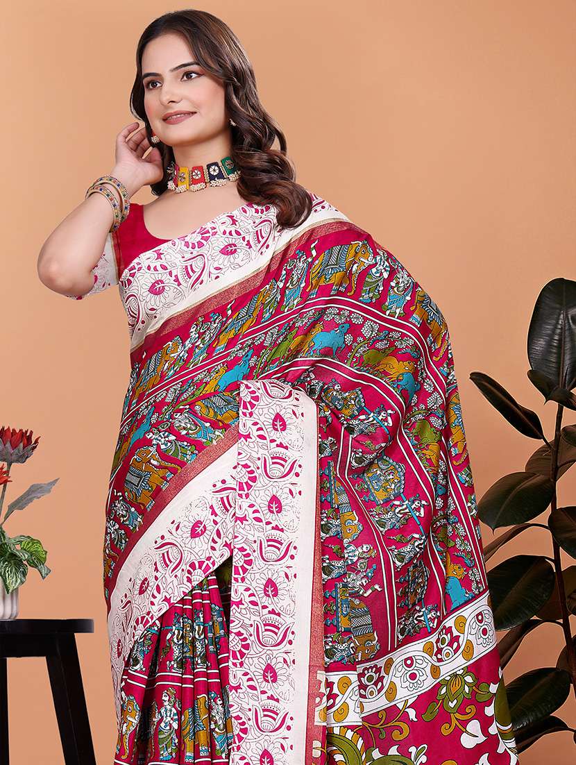 women kalamkari printed saree with blouse - 21981438 -  Standard Image - 4