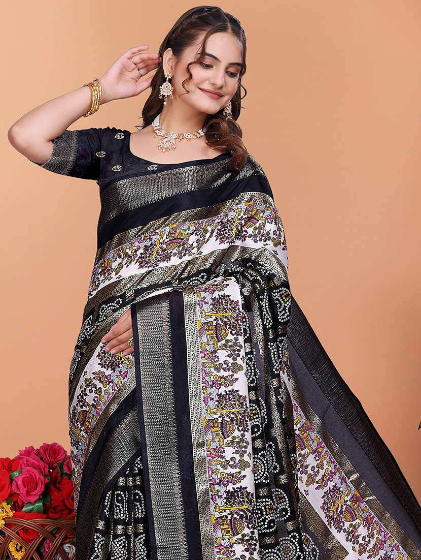 women bandhani printed bordered saree with blouse - 21981456 -  Standard Image - 4