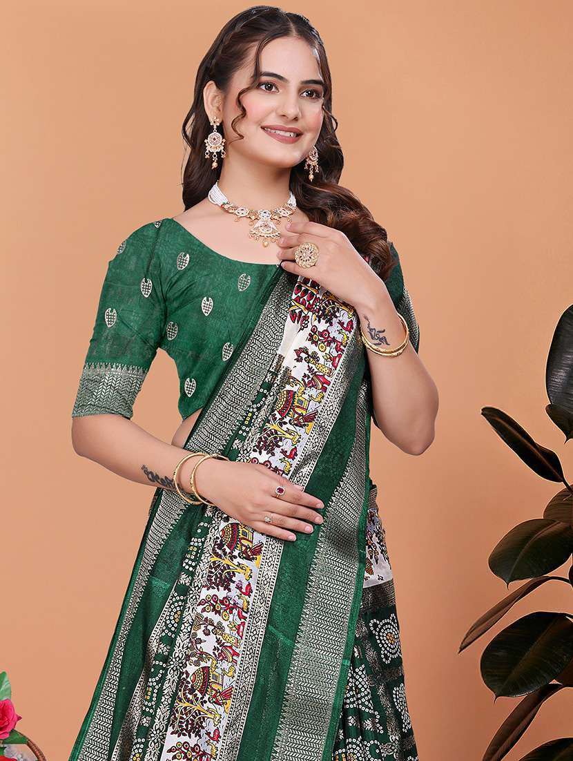 women bandhani printed bordered saree with blouse - 21981457 -  Standard Image - 4