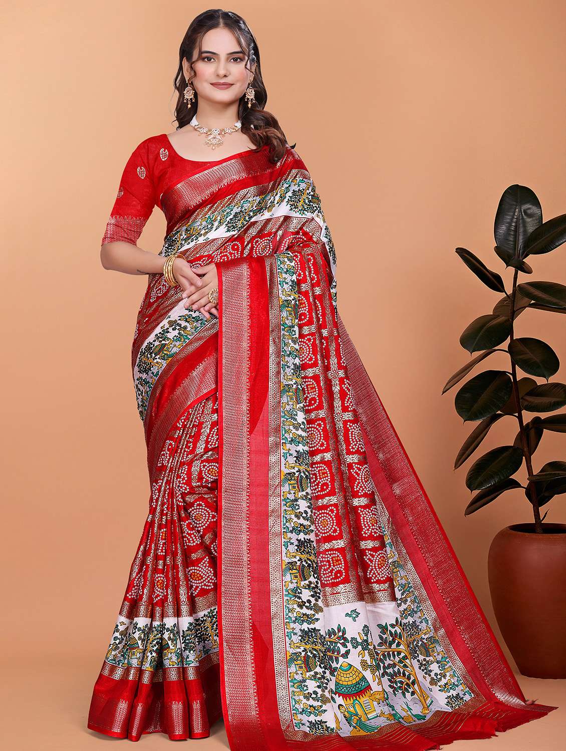 women bandhani printed bordered saree with blouse - 21981463 -  Standard Image - 1