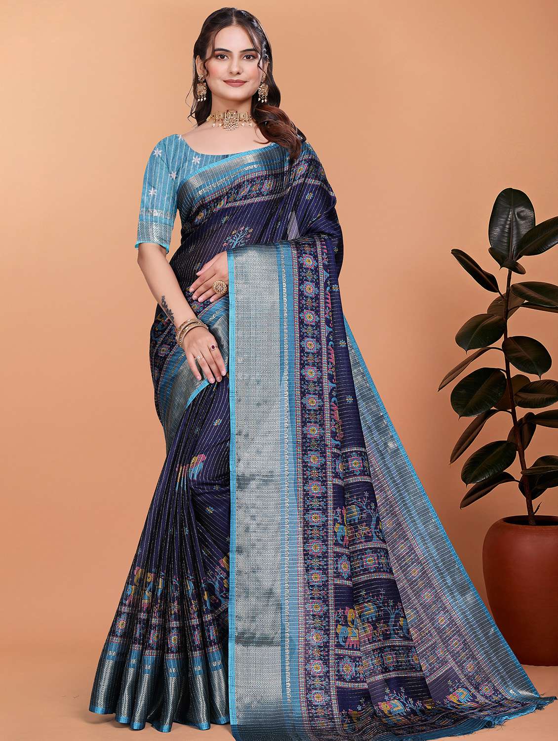 women printed bordered saree with blouse - 21981466 -  Standard Image - 1